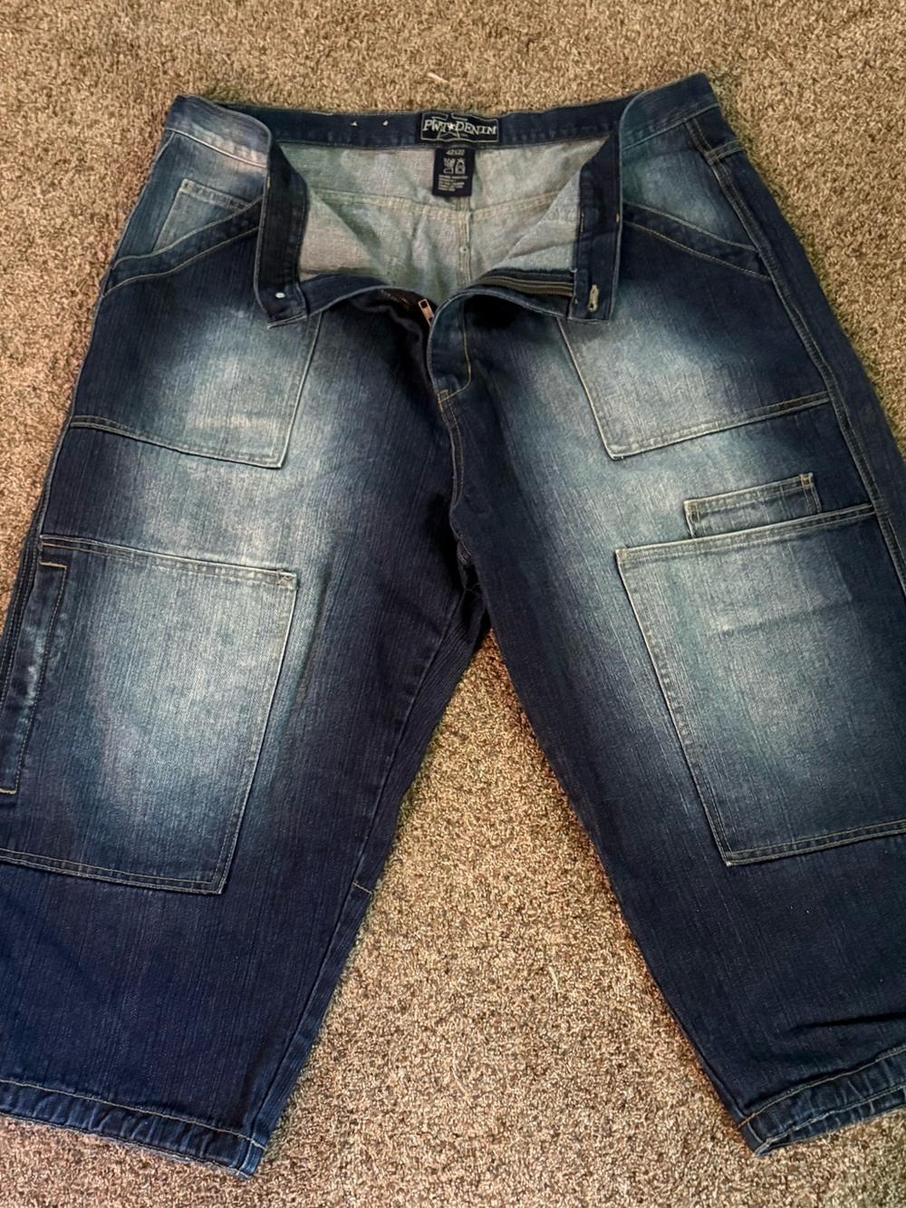 Relaxed Dark Blue Washed Men’s Cargo Jeans - Casual Comfort capri